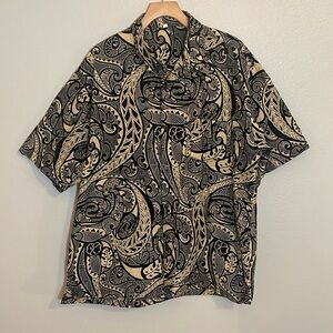 Tan Black Button Down Short Sleeve Plus Size Hawaiian Shirt